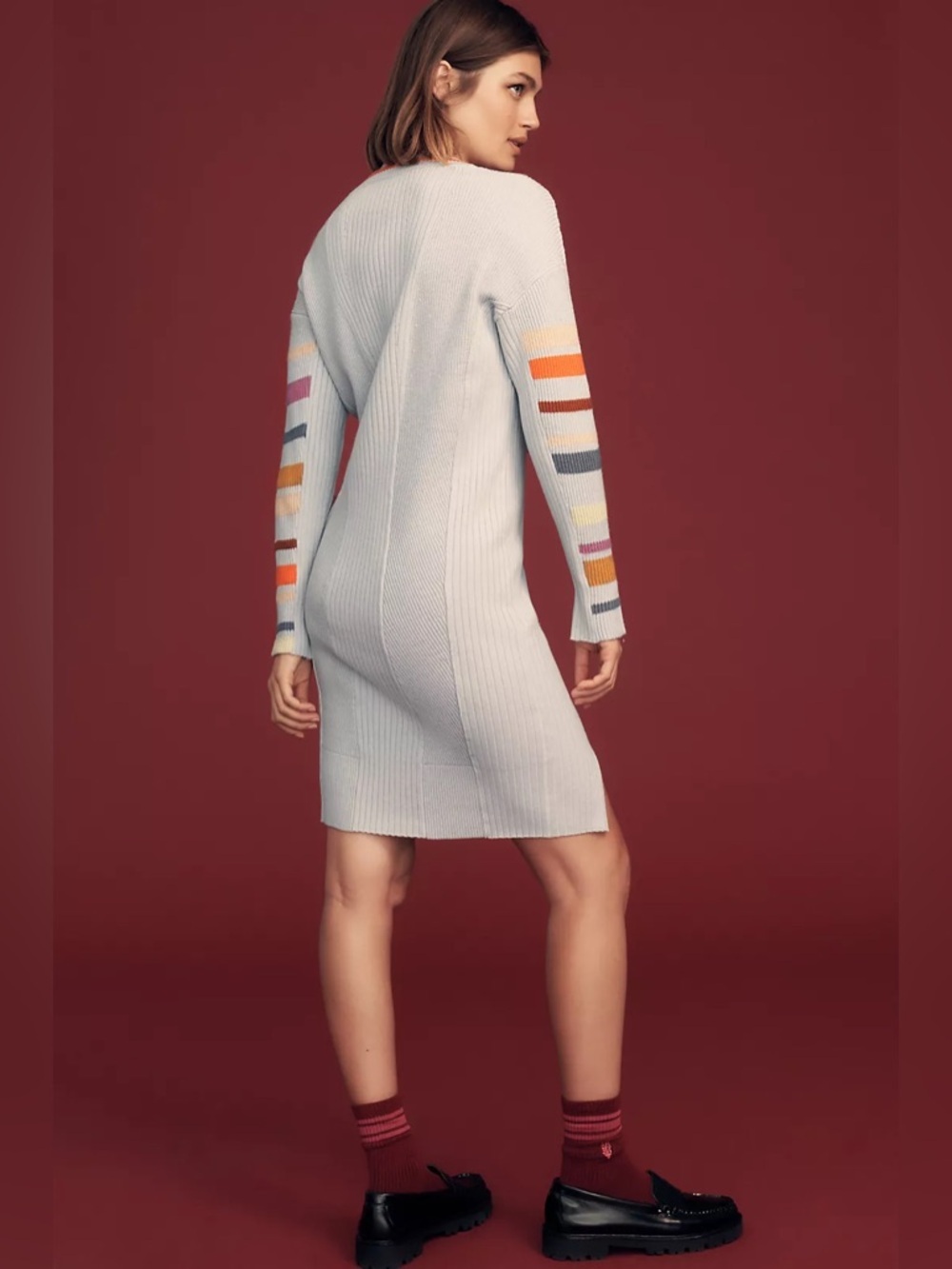 Anthropologie Daily Practice XL Gray Sweater Dress Stripe Sleeve Knit Soft - Picture 2 of 6